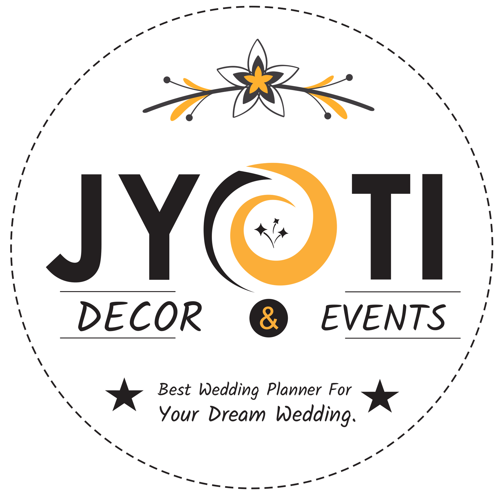 Jyoti Decor & Events logo yellow- white